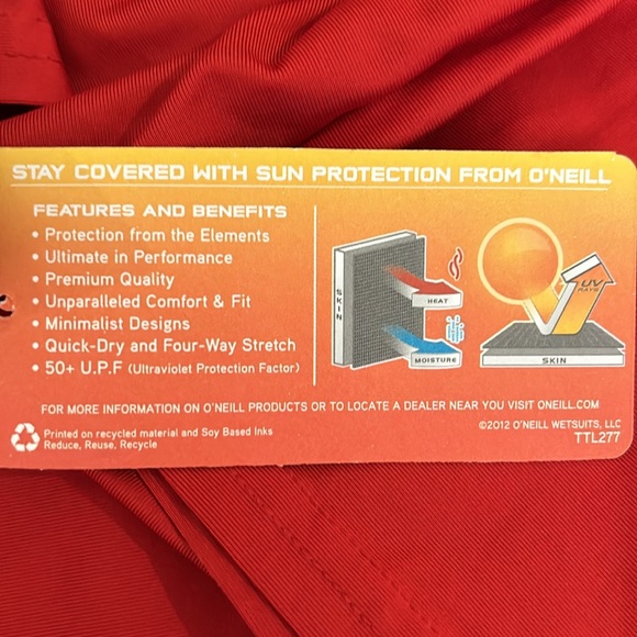 Boy’s O’Neill Rash guard Long Sleeve UPF 50 Red New w Tags - Picture 6 of 10